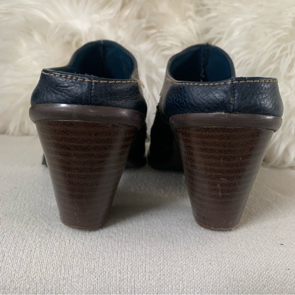 Western Navy Blue Leather Suede Studded Mule Heels - Picture 11 of 13